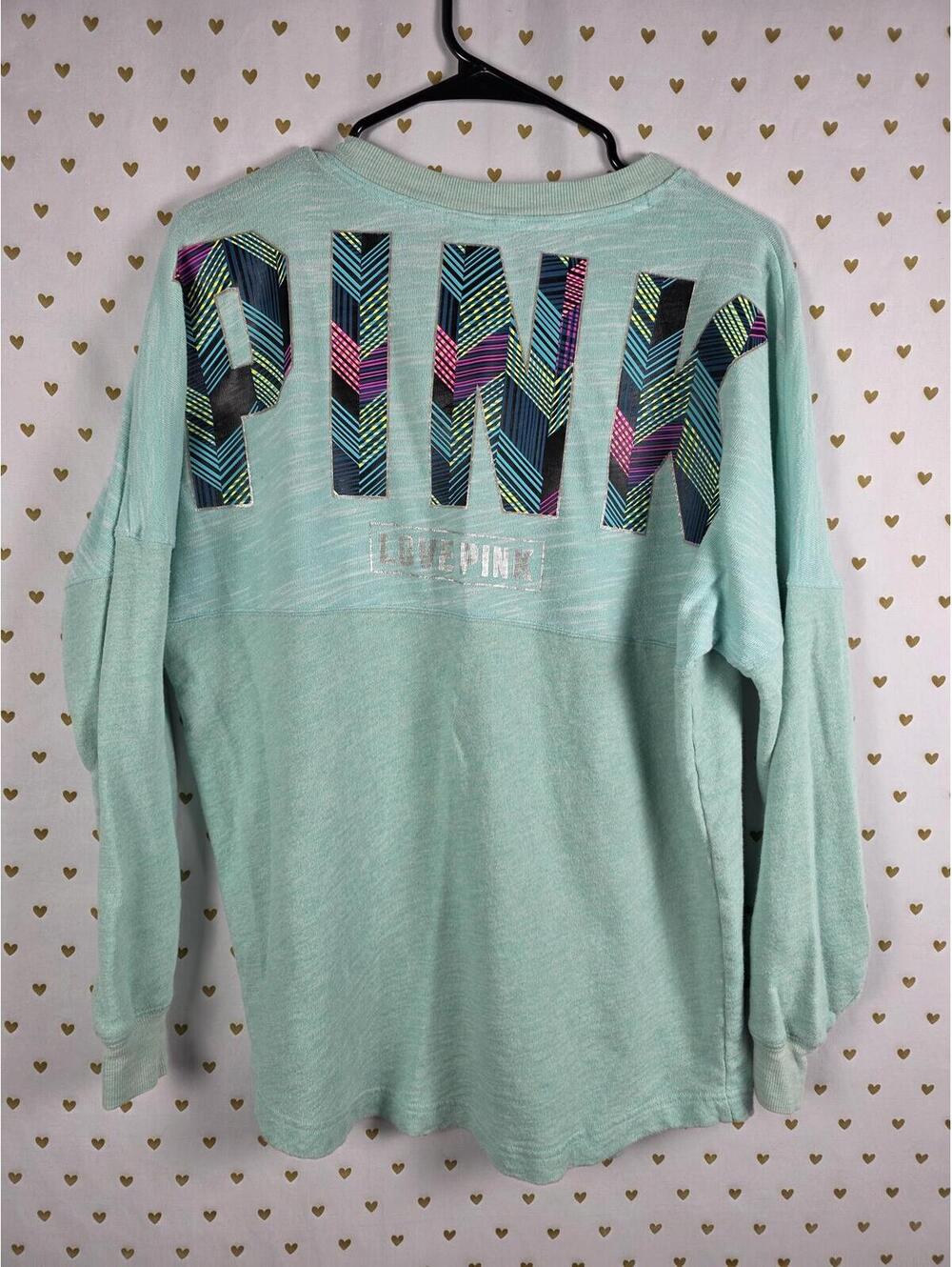 Victorias Secret Pink Neon Geometric Sweater Shirt Mint Oversized Small